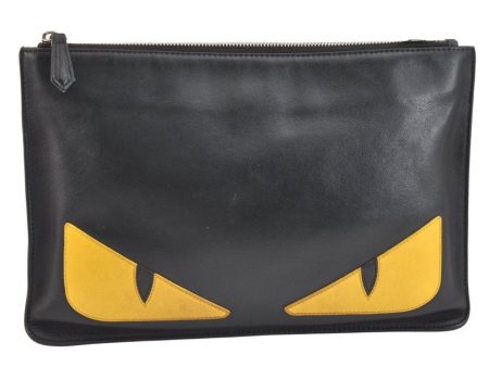 Authentic FENDI Monster Eye Bag Bugs Clutch Hand Bag Purse Leather Black 7531K Sale