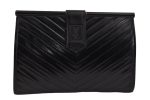 Authentic YVES SAINT LAURENT Vintage Clutch Hand Bag Purse Leather Black 2748K For Sale