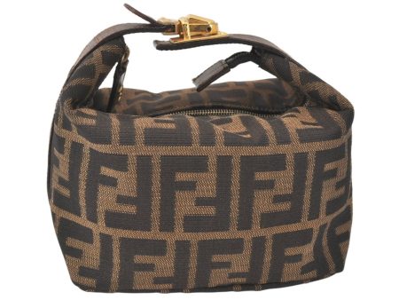 Authentic FENDI Vintage Zucca Hand Pouch Purse Canvas Leather Brown 4369K Hot on Sale