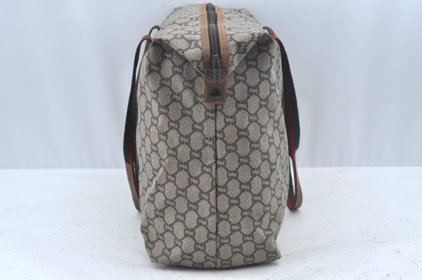 Authentic GUCCI Web Sherry Line Travel Boston Bag GG Plus PVC Brown L0625 Online Hot Sale