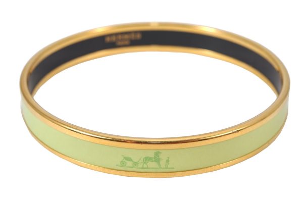 Authentic HERMES Email PM Bangle Horse Carriage Motif Gold Light Green 4198K Hot on Sale