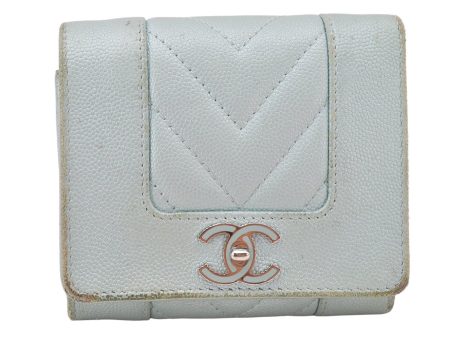 Authentic CHANEL Mademoiselle Caviar Skin Trifold Wallet Purse Light Blue 4452K Online Hot Sale