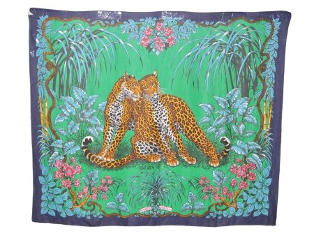 Authentic HERMES Vintage Stole Scarf  JUNGLE LOVE  Cotton Blue 3837K Sale