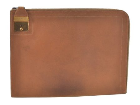 Authentic HERMES Vintage Documents Case Leather Brown 6797K Sale