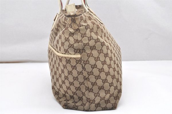 Auth GUCCI Web Sherry Line Tote Bag GG Canvas Leather 155524 Brown Junk 5108K For Discount