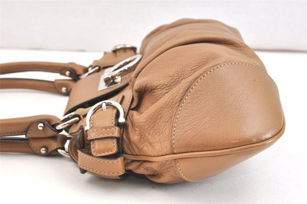 Authentic Salvatore Ferragamo Gancini Leather Shoulder Hand Bag Brown 7570K Hot on Sale