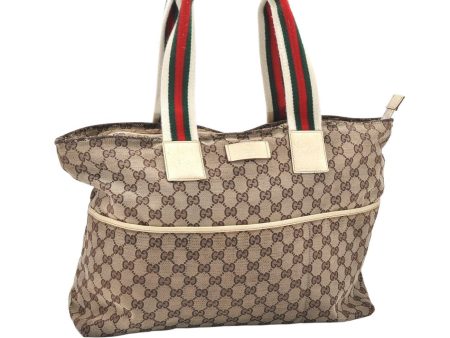 Auth GUCCI Web Sherry Line Tote Bag GG Canvas Leather 155524 Brown Junk 5108K For Discount