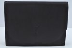 Authentic YVES SAINT LAURENT Clutch Hand Bag Purse Leather Black L0256 For Sale