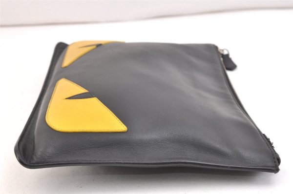 Authentic FENDI Monster Eye Bag Bugs Clutch Hand Bag Purse Leather Black 7531K Sale