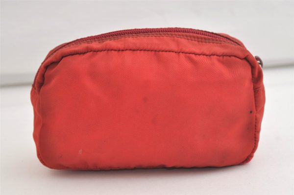 Authentic PRADA Vintage Nylon Tessuto Leather Pouch Purse Red 4368K Hot on Sale