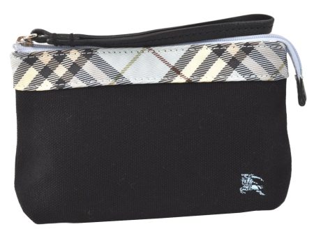 Authentic BURBERRY BLUE LABEL Check Pouch Purse Canvas Leather Black 3751K Online Sale