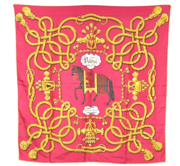 Authentic HERMES Carre 90 Scarf  Palefroi  Silk Bordeaux Red Yellow 1660K For Discount