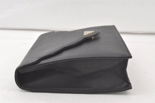 Authentic YVES SAINT LAURENT Vintage Clutch Hand Bag Purse Leather Black 6818K For Discount