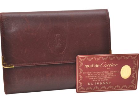 Authentic Cartier Must de Cartier Trifold Wallet Leather Bordeaux Red 7284K For Cheap