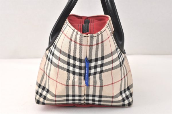 Authentic BURBERRY BLUE LABEL Check Hand Tote Bag Nylon Leather Beige 3795K Online Hot Sale