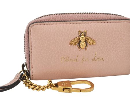 Authentic GUCCI Vintage Animalier Bee Coin Case Purse Leather 498096 Pink 5847K Hot on Sale