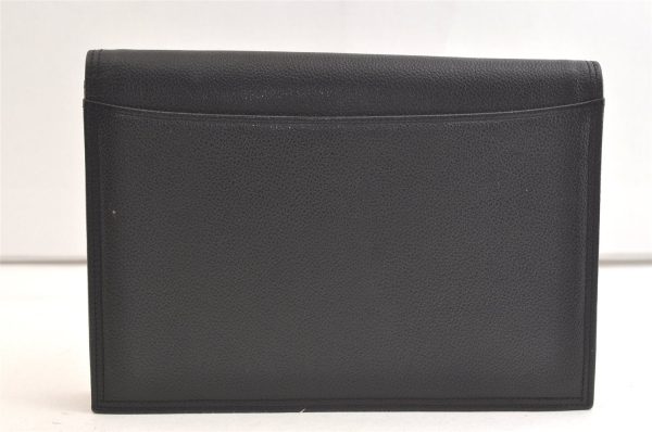 Authentic YVES SAINT LAURENT Vintage Clutch Hand Bag Purse Leather Black 3632K Online Sale