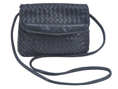 Auth BOTTEGA VENETA Intrecciato Leather Shoulder Cross Body Bag Black Junk L0284 Fashion