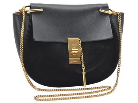 Authentic Chloe Drew Suede Leather Chain Shoulder Cross Body Bag Black 2644K Sale