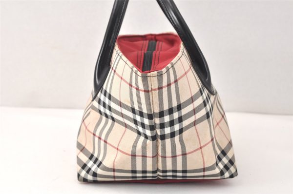 Authentic BURBERRY BLUE LABEL Check Hand Tote Bag Nylon Leather Beige 3795K Online Hot Sale