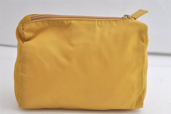 Authentic PRADA VELA Nylon Tessuto Leather Pouch Purse MV11 Yellow 4201K Online