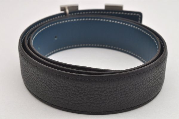 Authentic HERMES Constance Leather Belt Size 75cm 29.5  Black Navy Box 3070K Cheap