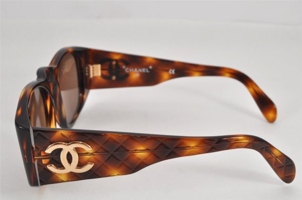 Auth CHANEL Matelasse Sunglasses Tortoise Shell CC 01450 Plastic Brown 2945K Online now