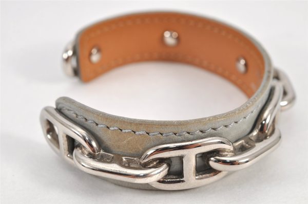 Authentic HERMES Legato GP Chaine d Ancre Leather Bangle Bracelet Gray 2793K Online Sale