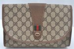 Authentic GUCCI Web Sherry Line GG Clutch Bag PVC Leather Brown Junk L0591 on Sale