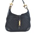 Auth GUCCI New Jackie Shoulder Hand Bag GG Canvas Leather 120888 Black L0343 Online now