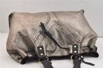 Authentic YVES SAINT LAURENT Sac Double Tote Bag Leather 168483 Silver 7071K Hot on Sale