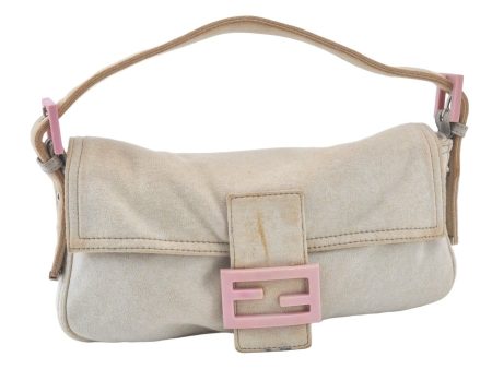 Auth FENDI Mamma Baguette Shoulder Hand Bag Jersey Leather Light Gray Junk 7015K For Discount