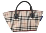 Authentic BURBERRY BLUE LABEL Check Hand Tote Bag Nylon Leather Beige 3795K Online Hot Sale