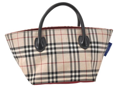 Authentic BURBERRY BLUE LABEL Check Hand Tote Bag Nylon Leather Beige 3795K Online Hot Sale