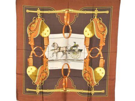 Authentic HERMES Carre 90 Scarf  Carrick a Pompe  Silk Brown 4937K Sale