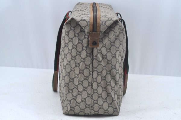 Authentic GUCCI Web Sherry Line Travel Boston Bag GG Plus PVC Brown L0625 Online Hot Sale