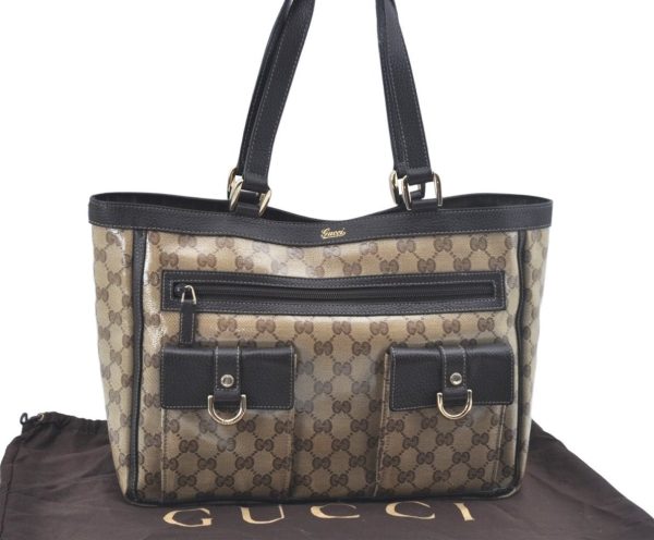 Authentic GUCCI GG Crystal Shoulder Tote Bag PVC Leather Brown L0590 For Cheap