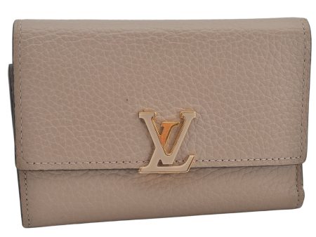 Auth Louis Vuitton Taurillon Portefeuille Capucines Compact Wallet Beige 2593K Sale