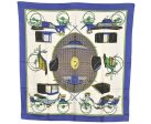 Authentic HERMES Carre 90 Scarf  LES VOITURES A TRANSFORMATION  Silk Blue 3544K For Cheap