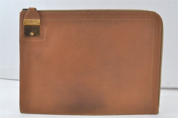 Authentic HERMES Vintage Documents Case Leather Brown 6797K Sale