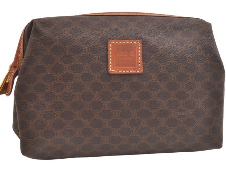 Authentic CELINE Macadam Blason Pattern Pouch Purse PVC Leather Brown 3979K For Sale