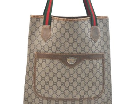 Auth GUCCI GG Plus Web Sherry Line Shoulder Tote Bag PVC Leather Brown K5496 Online Hot Sale