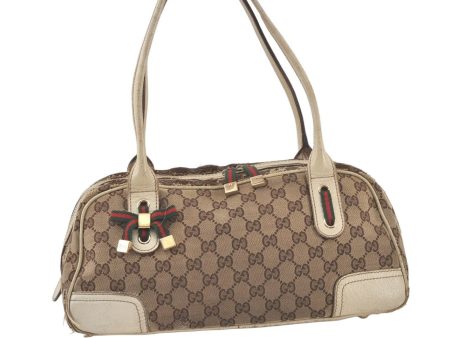 Auth GUCCI Web Sherry Line Princy Shoulder Bag GG Canvas Leather Brown 6926K Hot on Sale