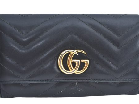 Authentic GUCCI GG Marmont Double G Long Wallet Leather 443436 Black L0418 For Discount