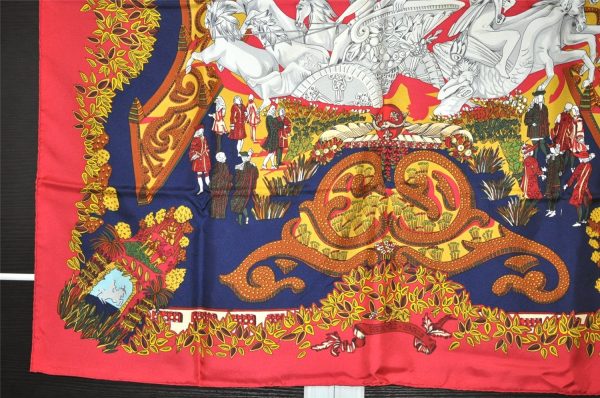 Authentic HERMES Carre 90 Scarf  LE PARADIS DU ROY  Silk Bordeaux Red 2497K Online