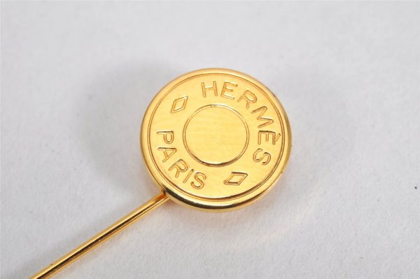 Authe HERMES Sellier Bijouterie Fantaisie Pin Brooch Accessory Gold Box 3165K Online