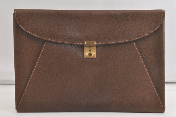 Authentic GUCCI Vintage Clutch Documents PC Case Leather Brown 4530K For Discount