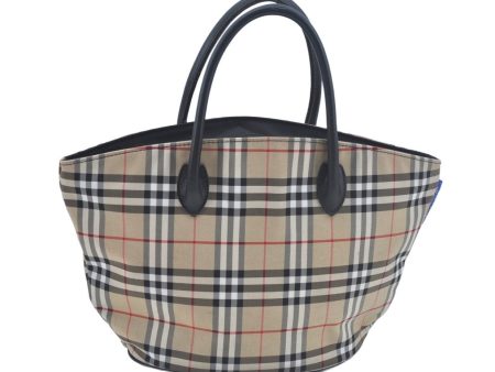 Authentic Burberrys BLUE LABEL Check Shoulder Tote Bag Nylon Leather Beige L0642 Online Sale