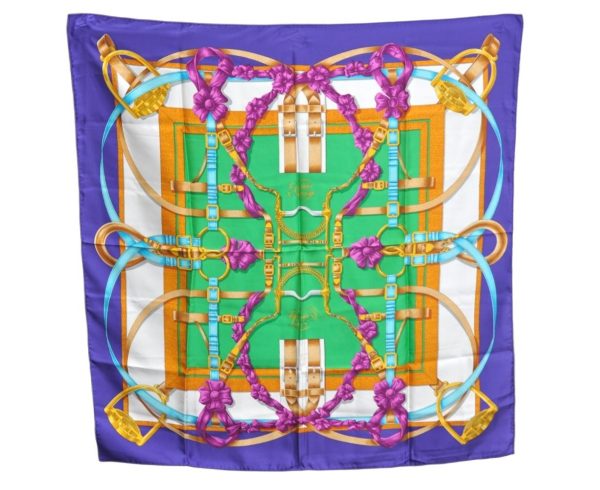 Authentic HERMES Carre 90 Scarf  Crano Manege  Silk Purple 1836J Online Sale