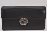 Authentic GUCCI Interlocking G Long Wallet Purse Leather 369663 Black 7058K Fashion